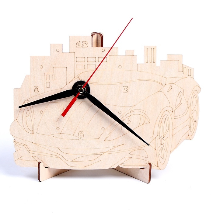 Роспись по дереву «Машинка», часы Роспись по дереву «Машинка», часы
