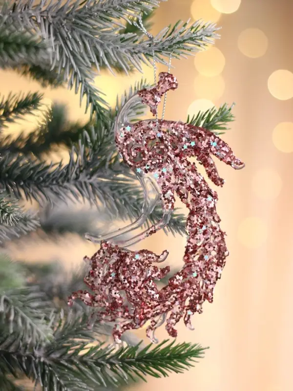 Ёлочная игрушка &laquo;Зимнее волшебство. Павлин сияние блеск&raquo; пластик, 14&times;7.5 см, прозрачно-розовый