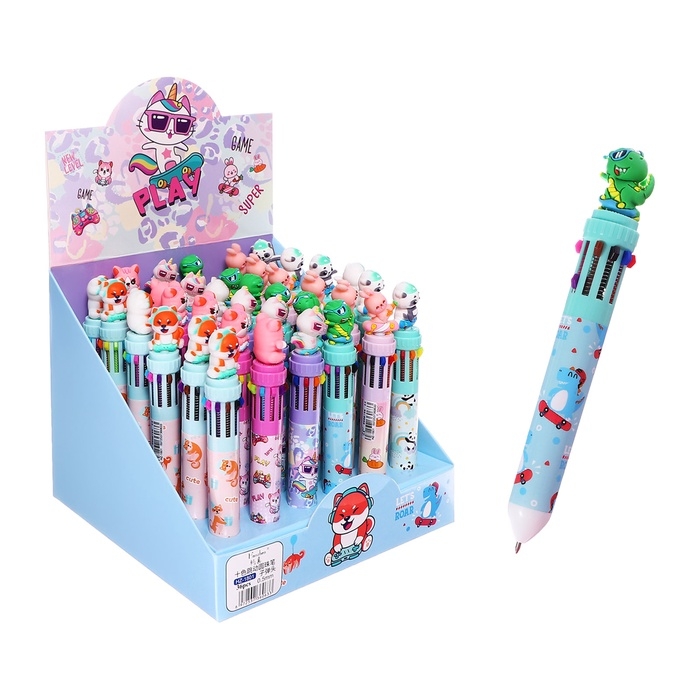 Ручка шариковая автоматическая, 10-ти цветная, штрихкод на штуке, МИКС Зверята Ручка шариковая автоматическая, 10-ти цветная, штрихкод на штуке, МИКС Зверята