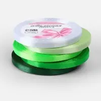 Атласная лента, набор 5 шт., 6 мм, 23&plusmn;1 м, белая, зелёная