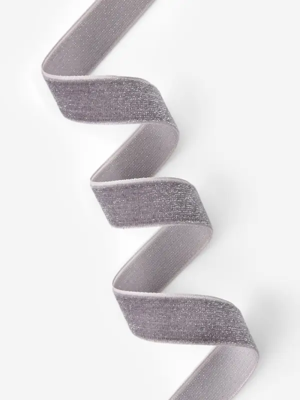 Лента бархатная, с серебряным люрексом, 20 мм, 18&plusmn;1 м, серая №184