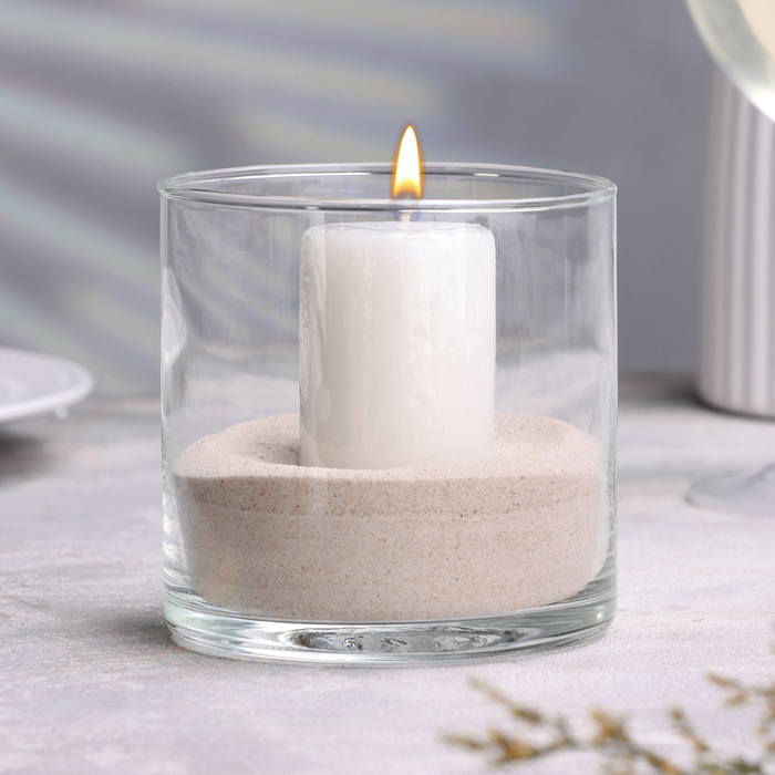 Ваза-подсвечник  Ваза-подсвечник "Труба" с белой свечой, 10,7×10 см, 9 ч, цилиндр, стекло