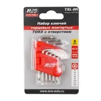 Набор ключей торцевых изогнутых TORX МИНИ с отверстием 8 предметов (T5-T20) AVS TXL-8H
