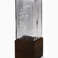 Ваза для цветов с деревянной подставкой из тёмного стекла, 25&times;9 см, 1.4 л.