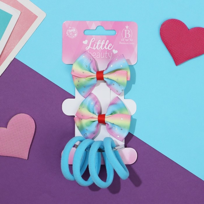 Набор для волос Набор для волос "София" (4 резинки, 2 зажима) бантик радуга блеск