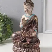 Сувенир полистоун подсвечник "Будда с лотосом" с золотой патиной 10х14,5х25 см