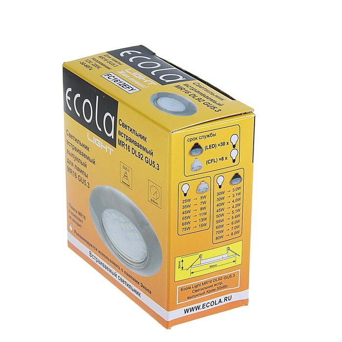 Светильник встраиваемый Ecola, DL92, MR16, GU5.3, 30x80 мм, выпуклый, цвет хром Светильник встраиваемый Ecola, DL92, MR16, GU5.3, 30x80 мм, выпуклый, цвет хром
