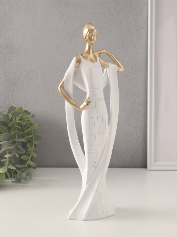 Сувенир полистоун  Сувенир полистоун "Девушка в белом платье с палантином" золото 12х7х31,5 см