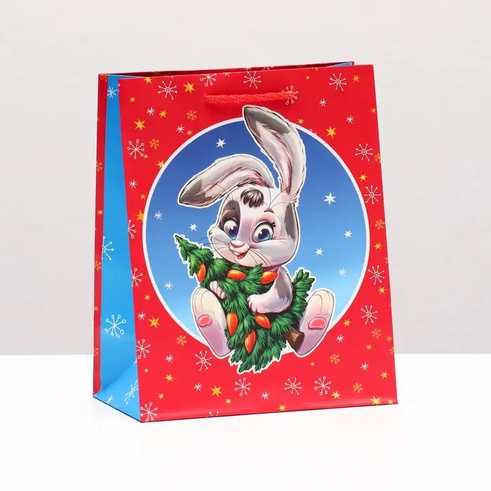 Пакет подарочный «Зайчик с ёлкой» , 18×22.3×10 см