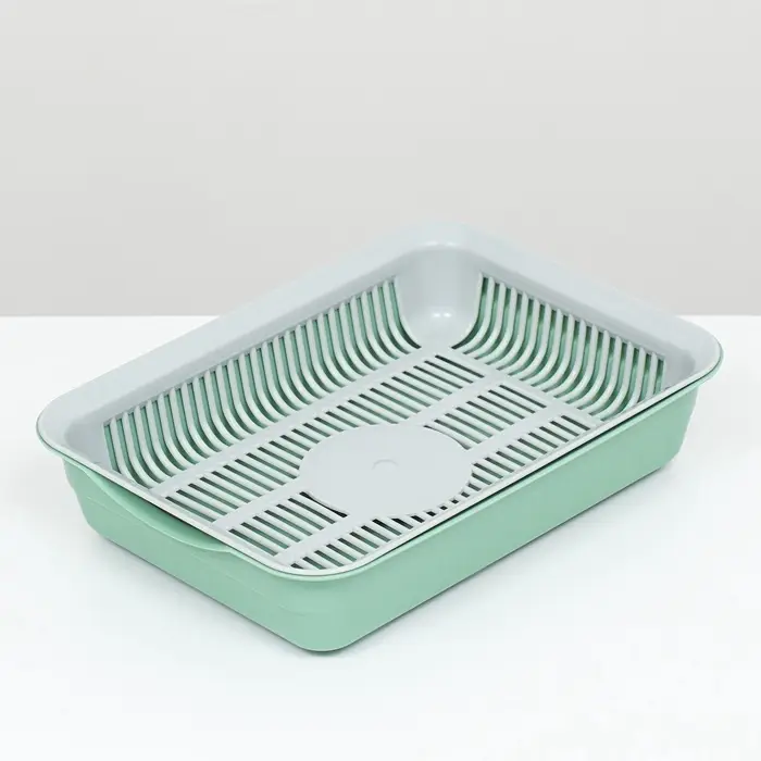 Лоток для кошек, 34.5&times;25.5&times;7.5 см, с сеткой, пластик, серый, оливковый