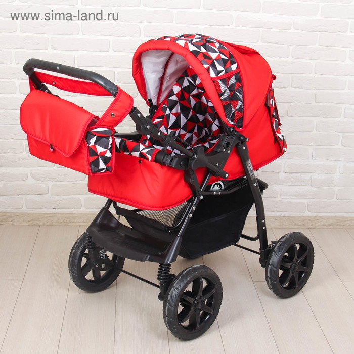 Коляска-трансформер «Гном», пластиковые колёса, оттенки красного, рисунок МИКС Коляска-трансформер «Гном», пластиковые колёса, оттенки красного, рисунок МИКС