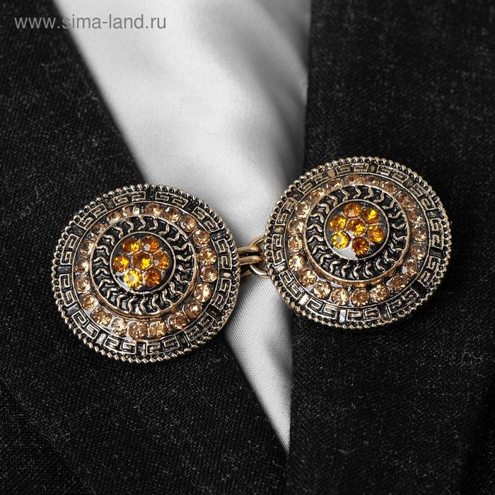 Зажим для кардигана «Круг» в орнаментах, цвет коричневый в чернёном золоте Зажим для кардигана «Круг» в орнаментах, цвет коричневый в чернёном золоте