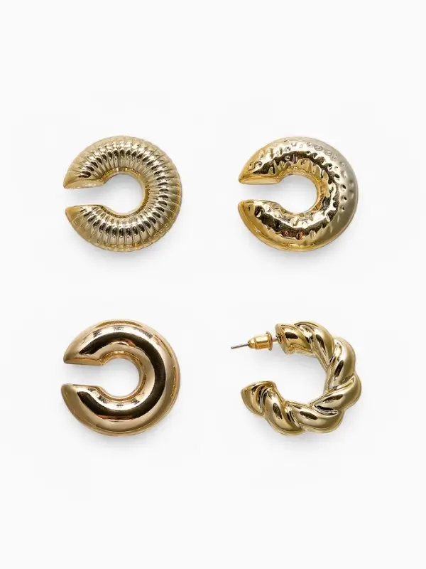 Набор серьга и каффы &laquo;Бублики&raquo;, набор 4 шт. цвет золото