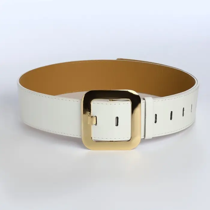Ремень женский, 110&times;4.8 см, квадратная пряжка, золотистая, белый