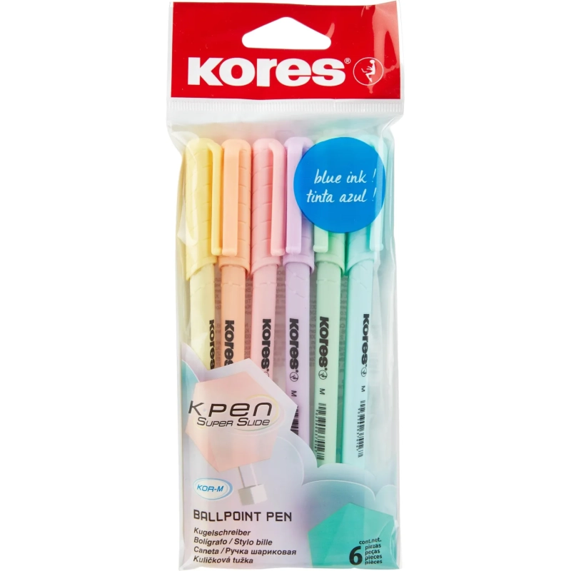 Набор шариковых ручек неавт. Kores 6 цв,масл,синие 6шт/уп 37066