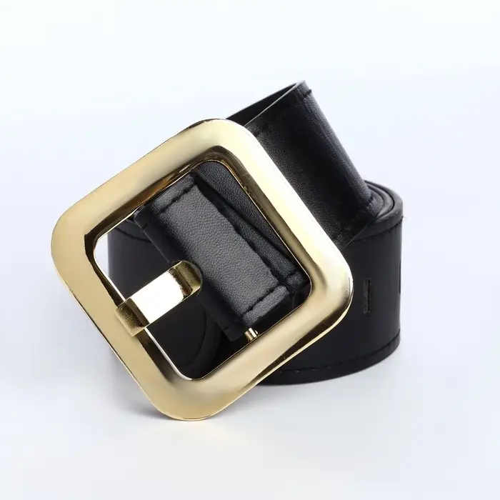 Ремень женский, 110&times;4.8 см, квадратная пряжка, золотистая, чёрный