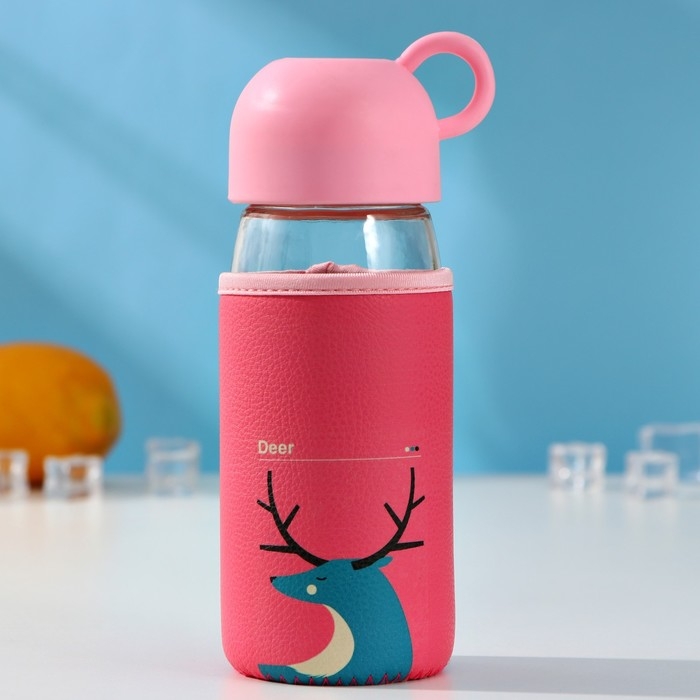 Бутылка для воды стеклянная в чехле «Лесная банда», 420 мл, h=17 см, цвет МИКС Бутылка для воды стеклянная в чехле «Лесная банда», 420 мл, h=17 см, цвет МИКС