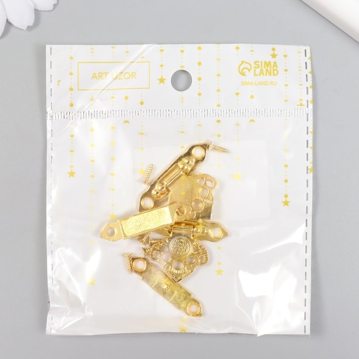 Замок металл для шкатулки  Замок металл для шкатулки "Узорный" золото набор 2 шт 2,3х3,3 см