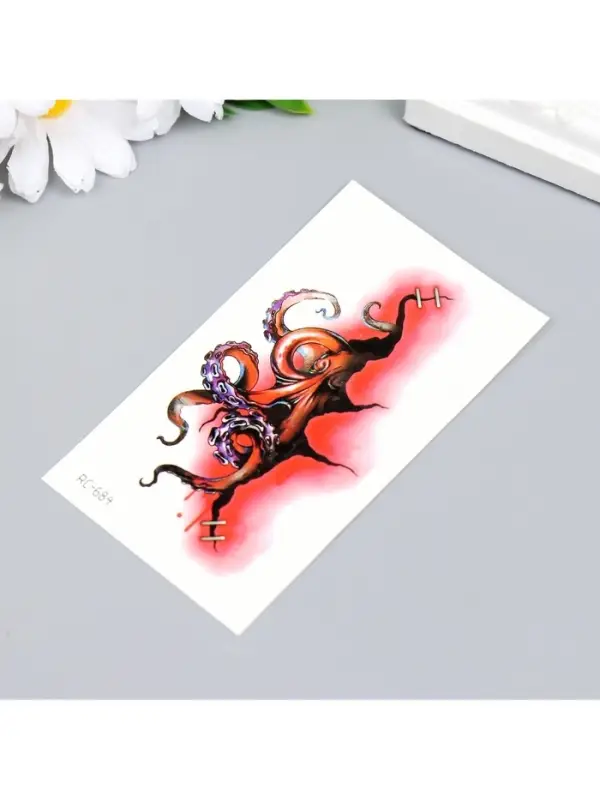 Переводная тату на тело цветная «Осьминог из раны», 10.5×6 см