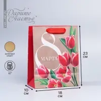 Пакет подарочный крафтовый, упаковка, &laquo;8 марта&raquo;, MS 23&times;18&times;10 см