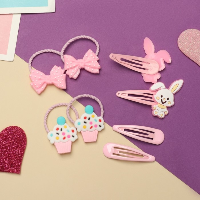 Набор для волос Набор для волос "Ванилька" (4 резинки, 4 невидимки) зайки, розовый