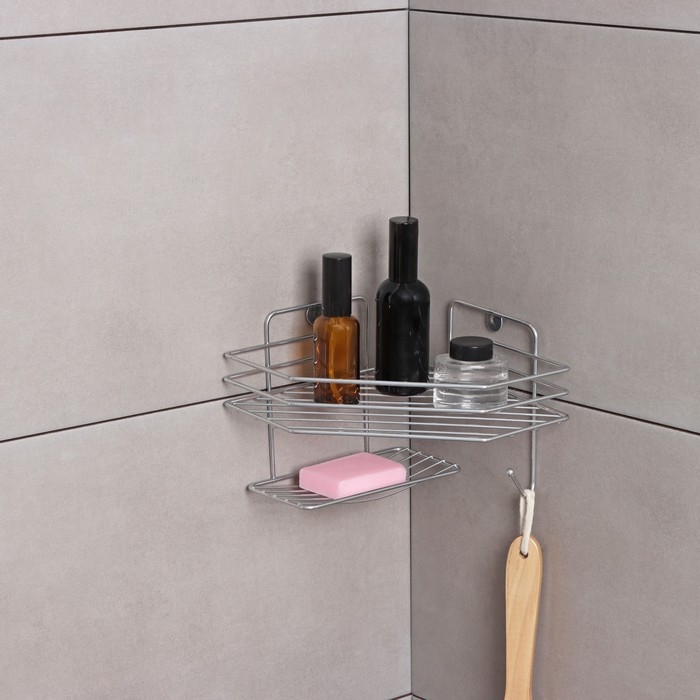 Полка настенная, с мыльницей, 20×20×15,5 см, цвет хром Полка настенная, с мыльницей, 20×20×15,5 см, цвет хром