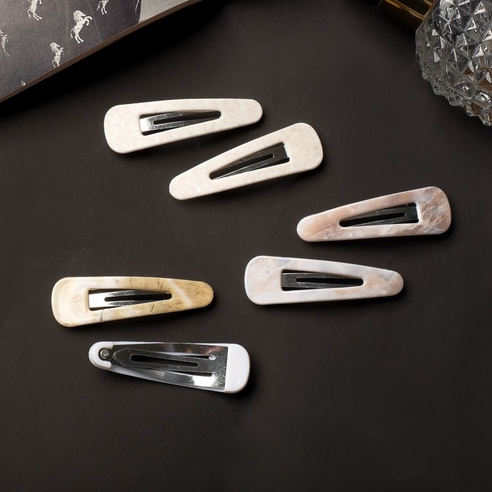 Невидимка для волос  Невидимка для волос "Герти" (набор 6 шт) мрамор, 5,5 см