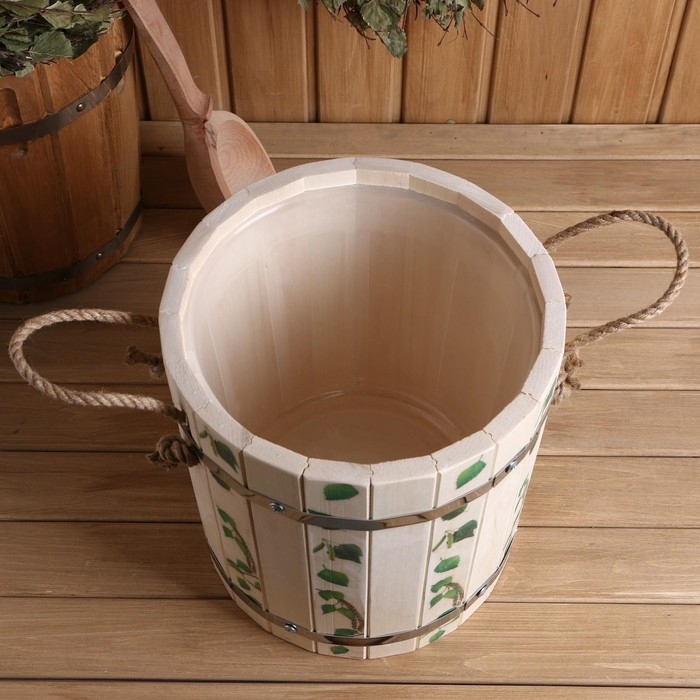 Запарник из липы, 9 л,  пластиковая вставка, ручка-веревка (Рисунок  7), УФ-печать Запарник из липы, 9 л,  пластиковая вставка, ручка-веревка (Рисунок  7), УФ-печать