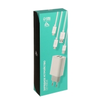 Комплект для зарядки 3 в 1 Luazon UC-14, СЗУ 2хUSB, 2A, microUSB/Type-C/Lightning, белый