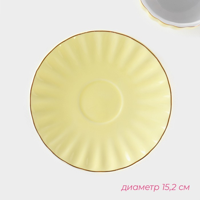 Чайная пара фарфоровая Доляна «Вивьен», 2 предмета: чашка 200 мл, блюдце d=15 см, цвет жёлтый Чайная пара фарфоровая Доляна «Вивьен», 2 предмета: чашка 200 мл, блюдце d=15 см, цвет жёлтый