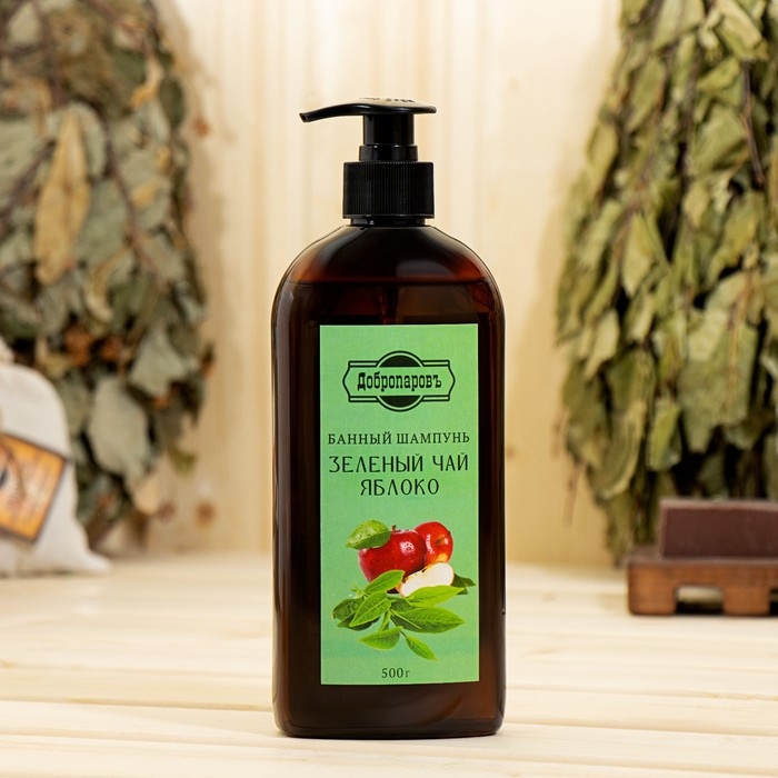 Шампунь для волос банный  Шампунь для волос банный "Зеленый чай - Яблоко" 500 мл с дозатором