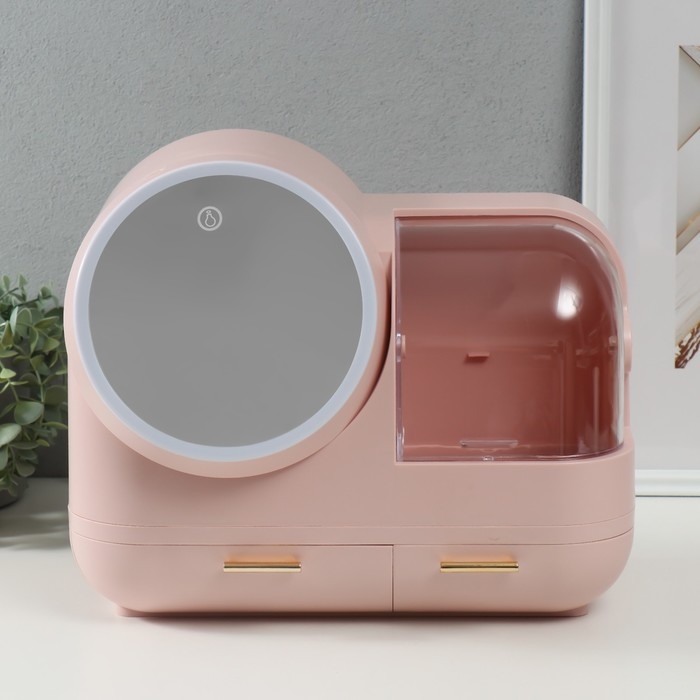 Шкатулка для косметики пластик, зеркало с подсветкой Шкатулка для косметики пластик, зеркало с подсветкой "Светло-розовая" 37,5х22х31 см