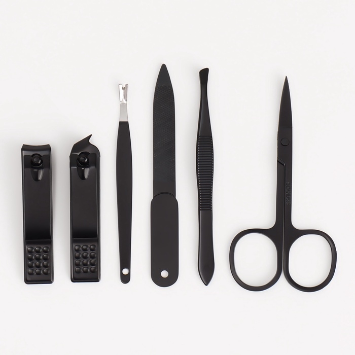 Набор маникюрный, 6 предметов, в футляре, чёрный Набор маникюрный, 6 предметов, в футляре, чёрный