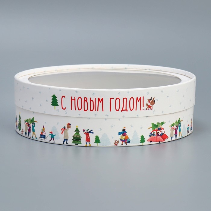 Коробка для макарун тубус с окном «С Новым годом», 20 х 20 х 5 см, Новый год Коробка для макарун тубус с окном «С Новым годом», 20 х 20 х 5 см, Новый год