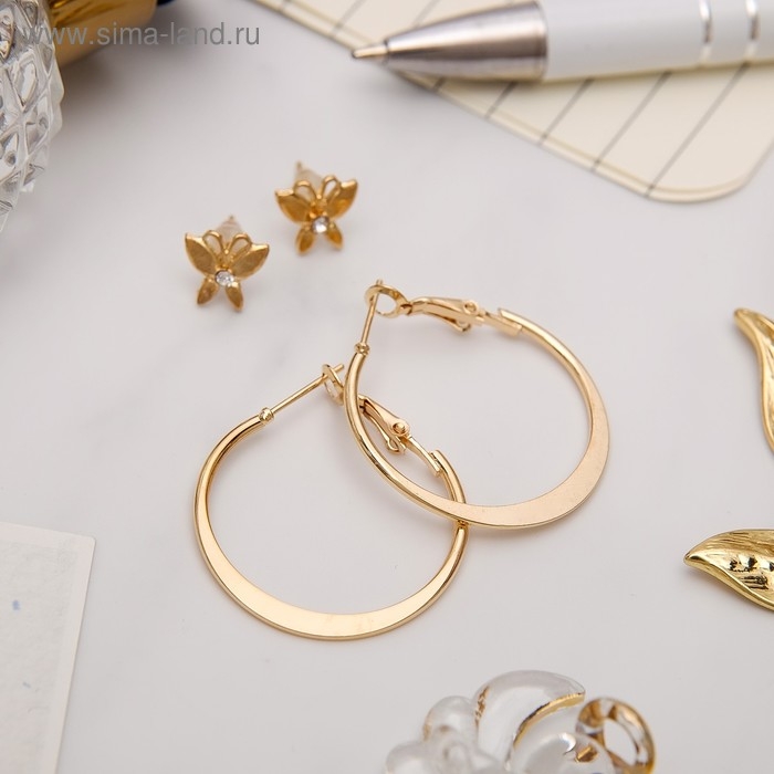 Серьги-кольца с пусетами «Бабочка», цвет золото, d=2,5 см Серьги-кольца с пусетами «Бабочка», цвет золото, d=2,5 см