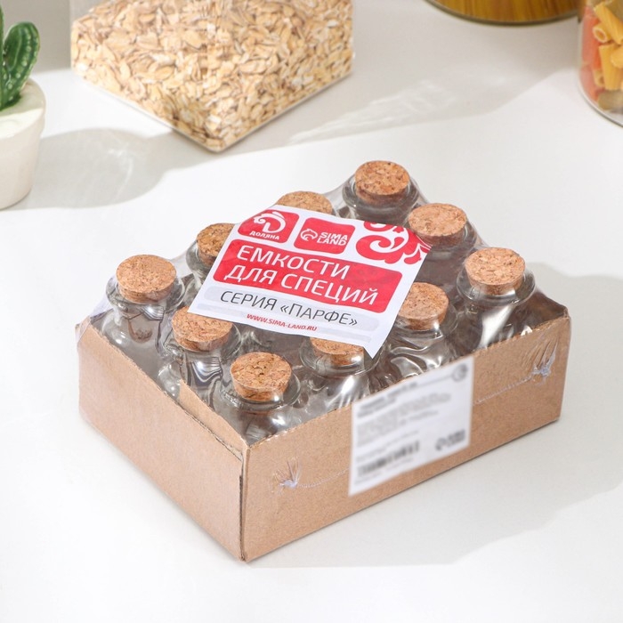 Набор баночек стеклянных для специй с пробковой крышкой Доляна «Парфе», 40 мл, 4×6,6 см, 12 шт Набор баночек стеклянных для специй с пробковой крышкой Доляна «Парфе», 40 мл, 4×6,6 см, 12 шт