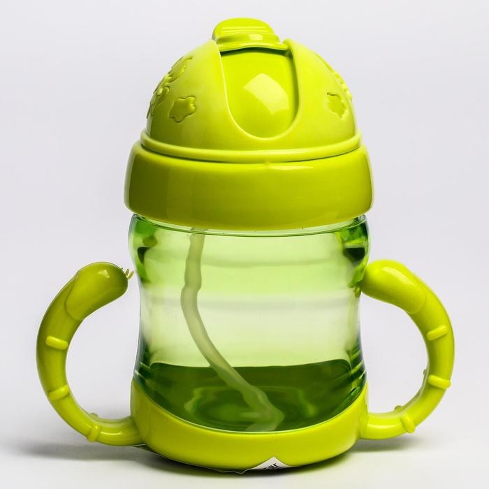 Поильник детский с силиконовой трубочкой, 150 мл., с ручками, цвет МИКС Поильник детский с силиконовой трубочкой, 150 мл., с ручками, цвет МИКС