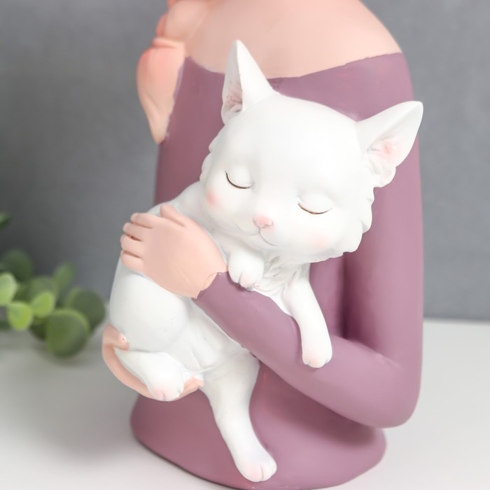 Сувенир полистоун Сувенир полистоун "Малышка с косой, бантом в горох, с котом" 36х12х15,5 см