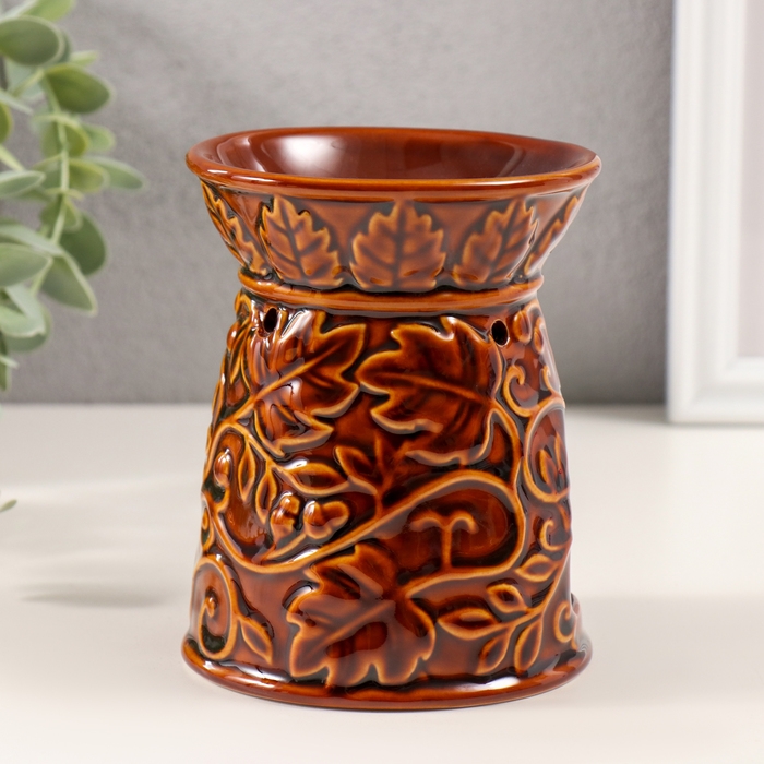 Аромалампа керамика  Аромалампа керамика "Растительный узор" карамель 9,5х9,5х12 см