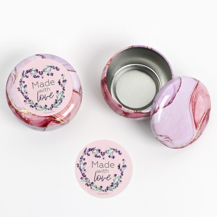 Банка для изготовления свечей с наклейкой &laquo;Mady with love&raquo;, 6,5 х 3,8 см.