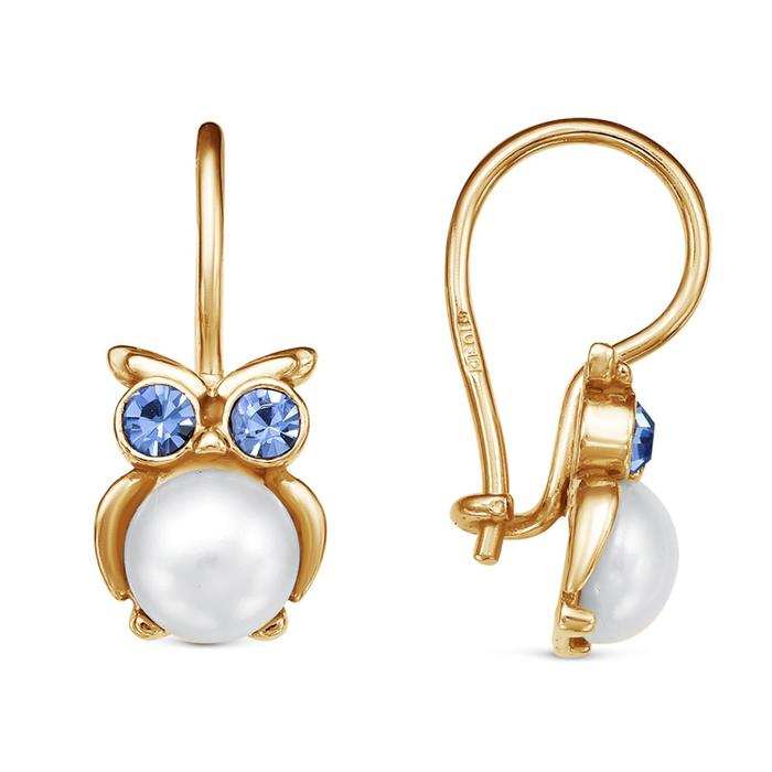 Серьги детские «Совушка», розовое золочение, цвет бело-голубой Серьги детские «Совушка», розовое золочение, цвет бело-голубой