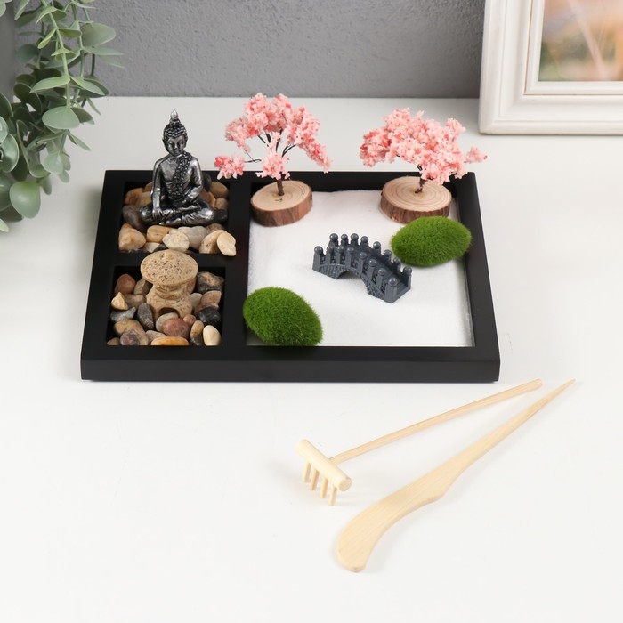 Сад камней Дзен  Сад камней Дзен "Будда в камнях и мостик" белый песок 1,5х21,5х17,5 см