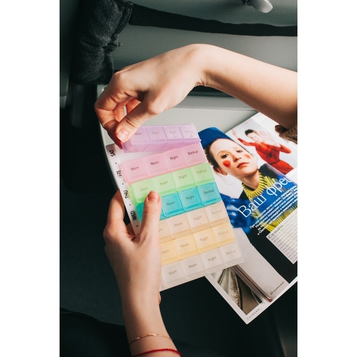 Таблетница - органайзер «Неделька», русские буквы, 18 × 11,5 × 2,5 см, утро/день/вечер/ночь, 7 контейнеров по 4 секции, цвет разноцветный Таблетница - органайзер «Неделька», русские буквы, 18 × 11,5 × 2,5 см, утро/день/вечер/ночь, 7 контейнеров по 4 секции, цвет разноцветный