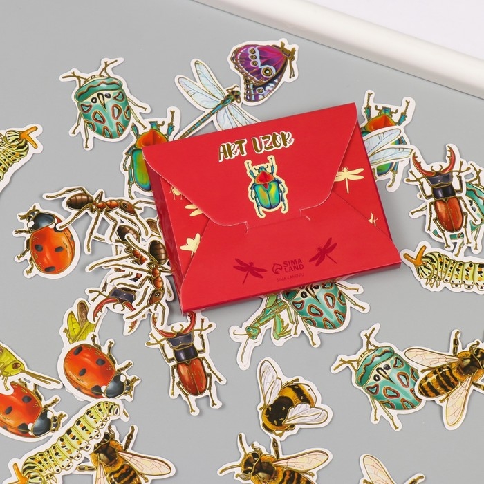 Наклейки для творчества "Насекомые" тиснение золото набор 48 шт 9х7х0,8 см