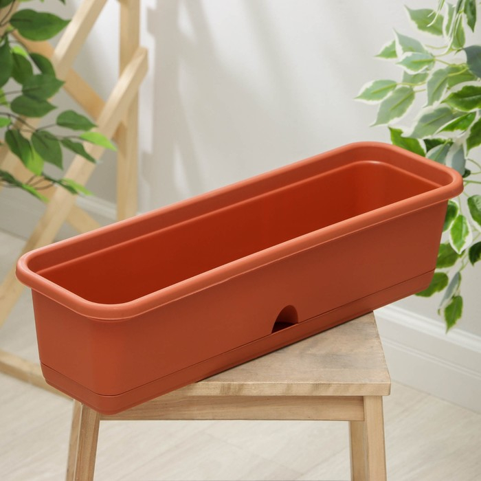 Ящик балконный с поддоном, 60 см, цвет терракотовый Ящик балконный с поддоном, 60 см, цвет терракотовый