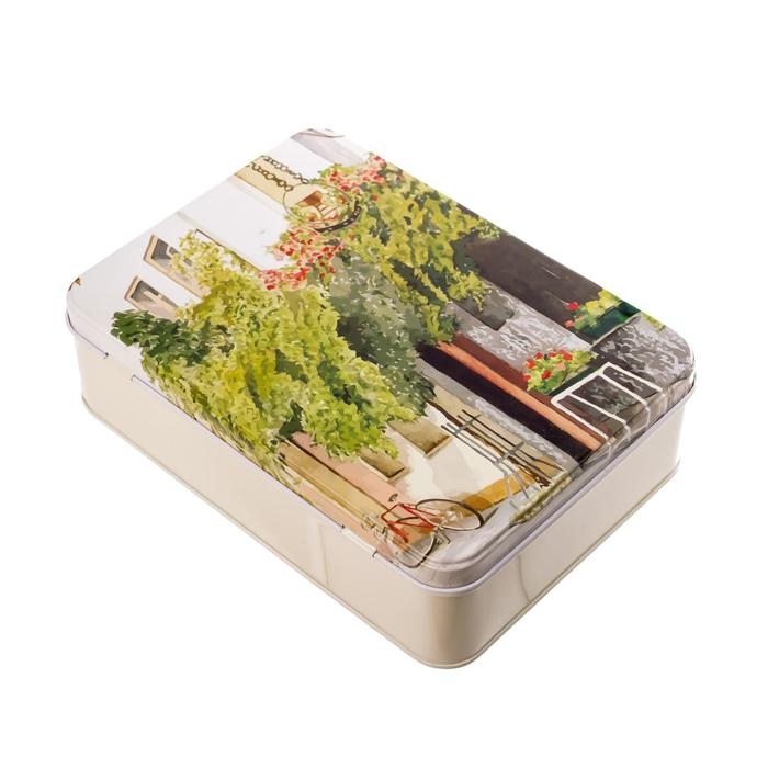 Шкатулка металл прямоугольная Шкатулка металл прямоугольная "Домик с зеленью" 5,5х13,8х19,4 см