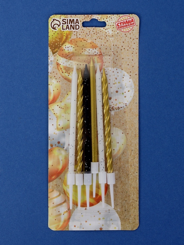 Свечи в торт Свечи в торт "Праздничное волшебство", 6 шт, белый, черный, золотой