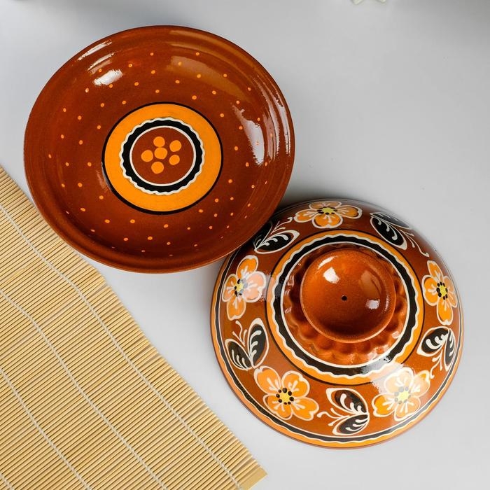 Набор для блинов 7 предметов: 1 шт. блинница, 6 шт. тарелок, с росписью, персик Набор для блинов 7 предметов: 1 шт. блинница, 6 шт. тарелок, с росписью, персик