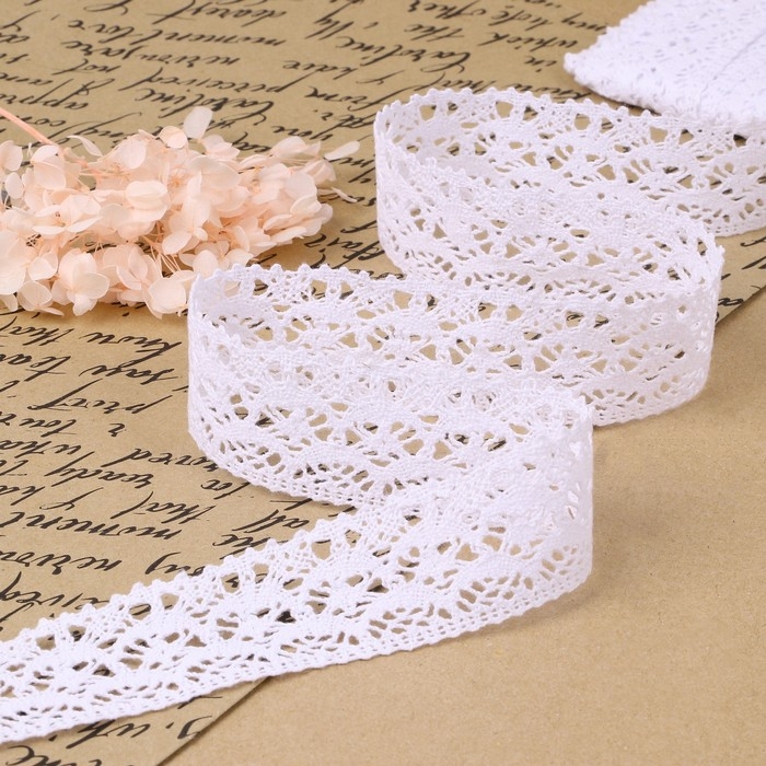 Кружево вязаное, 40 мм × 10 ± 1 м, цвет белый Кружево вязаное, 40 мм × 10 ± 1 м, цвет белый