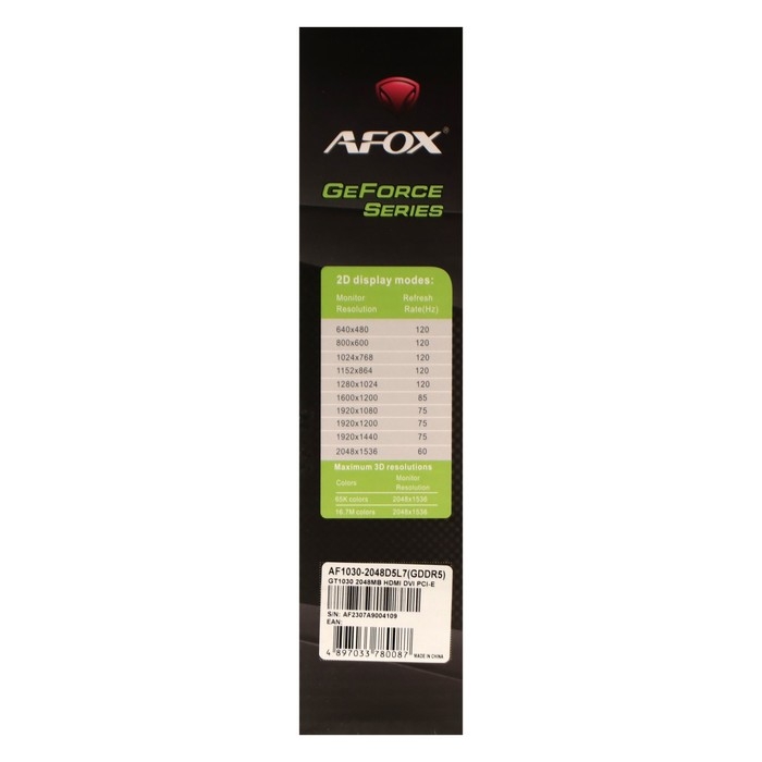 Видеокарта Afox GT1030, 2Гб, 64bit, GDDR5, DVI, HDMI, HDCP Видеокарта Afox GT1030, 2Гб, 64bit, GDDR5, DVI, HDMI, HDCP